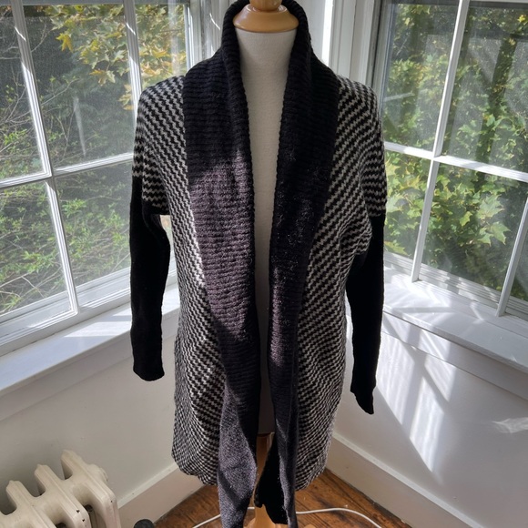 H&M gorgeous cozy long wrap cardigan ribbed shawl collar diagonal striped - Picture 2 of 9